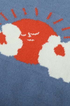 Style Core Aesthetics, New Style Trends Cartoon Sun Graffiti Knit Sweater
