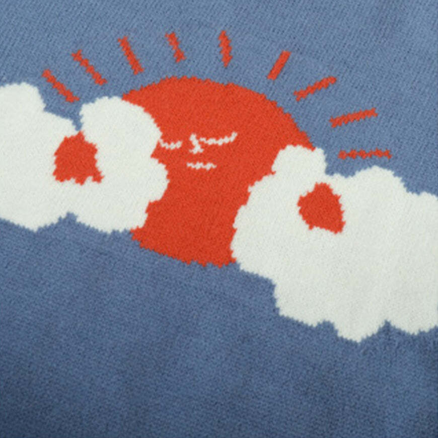 Style Core Aesthetics, New Style Trends Cartoon Sun Graffiti Knit Sweater Style Core Aesthetics, New Style Trends Cartoon Sun Graffiti Knit Sweater