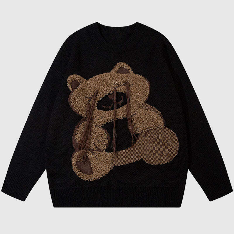 Style Core Aesthetics, New Style Trends Cartoon Tassel Bear Embroidered Pullover Style Core Aesthetics, New Style Trends Cartoon Tassel Bear Embroidered Pullover