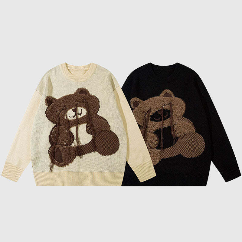 Style Core Aesthetics, New Style Trends Cartoon Tassel Bear Embroidered Pullover Style Core Aesthetics, New Style Trends Cartoon Tassel Bear Embroidered Pullover