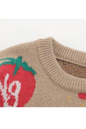 Style Core Aesthetics, New Style Trends Cartoon Tomato Pattern Sweater