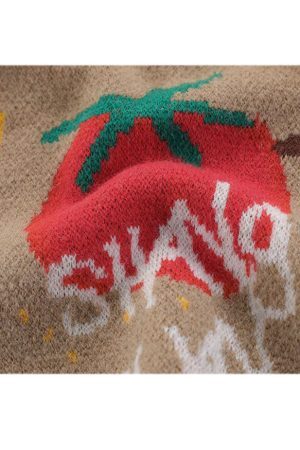 Style Core Aesthetics, New Style Trends Cartoon Tomato Pattern Sweater