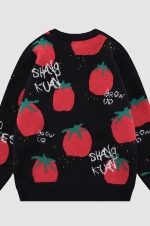 Style Core Aesthetics, New Style Trends Cartoon Tomato Pattern Sweater