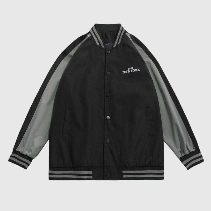 Style Core Aesthetics, New Style Trends Casual Color-Block Baseball Jacket