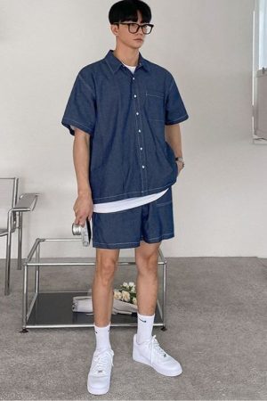 Style Core Aesthetics, New Style Trends Casual Denim Shirt Set