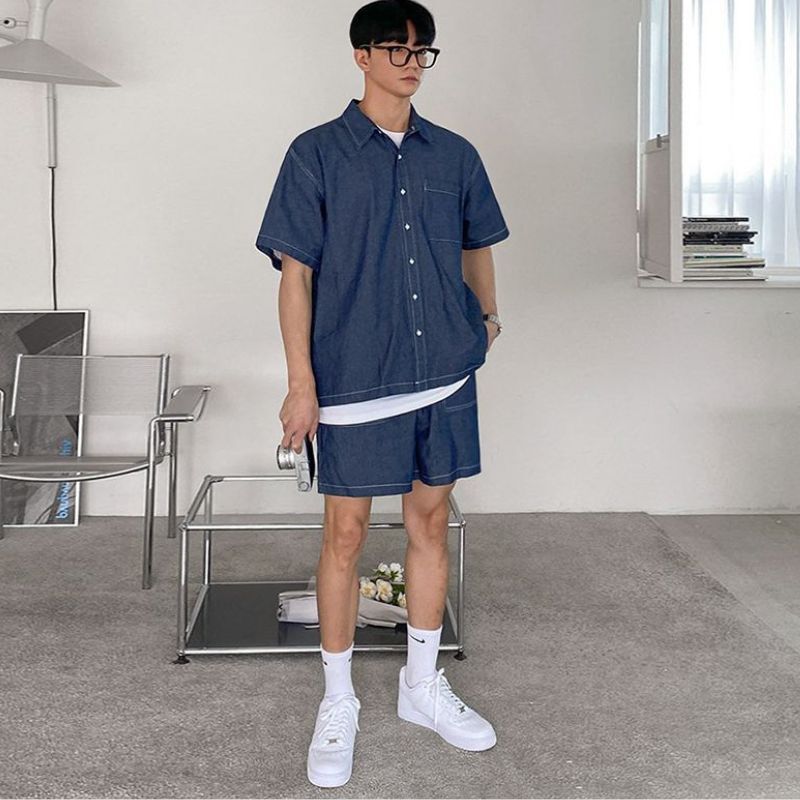 Style Core Aesthetics, New Style Trends Casual Denim Shirt Set Style Core Aesthetics, New Style Trends Casual Denim Shirt Set