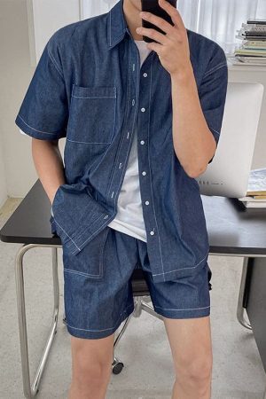 Style Core Aesthetics, New Style Trends Casual Denim Shirt Set