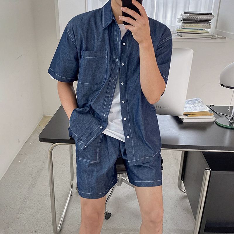 Style Core Aesthetics, New Style Trends Casual Denim Shirt Set Style Core Aesthetics, New Style Trends Casual Denim Shirt Set