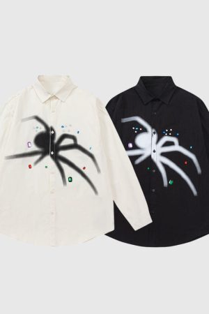 Style Core Aesthetics, New Style Trends Casual Spider Print Shirts