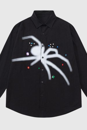 Style Core Aesthetics, New Style Trends Casual Spider Print Shirts