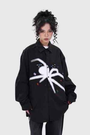 Style Core Aesthetics, New Style Trends Casual Spider Print Shirts
