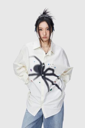 Style Core Aesthetics, New Style Trends Casual Spider Print Shirts