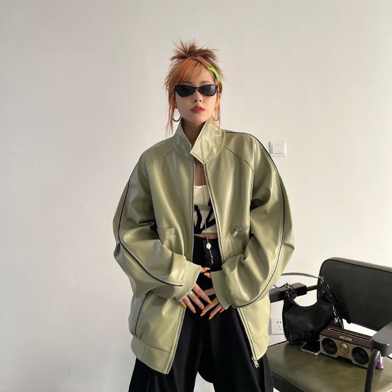 Style Core Aesthetics, New Style Trends Casual Zip-Up Fashionable Collar Leather Jacket Style Core Aesthetics, New Style Trends Casual Zip-Up Fashionable Collar Leather Jacket