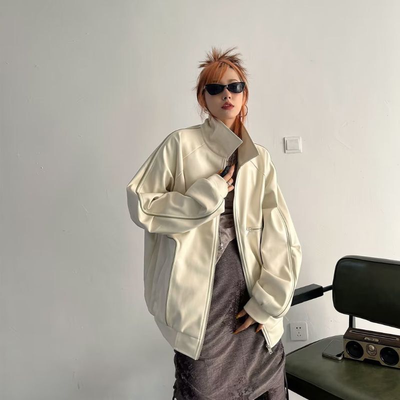 Style Core Aesthetics, New Style Trends Casual Zip-Up Fashionable Collar Leather Jacket Style Core Aesthetics, New Style Trends Casual Zip-Up Fashionable Collar Leather Jacket