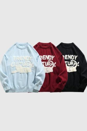 Style Core Aesthetics, New Style Trends Cat Pattern Jacquard Pullover