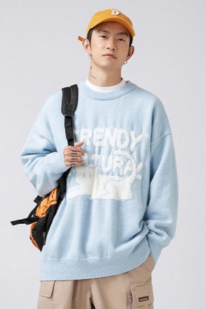 Style Core Aesthetics, New Style Trends Cat Pattern Jacquard Pullover