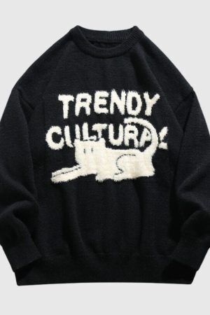 Style Core Aesthetics, New Style Trends Cat Pattern Jacquard Pullover