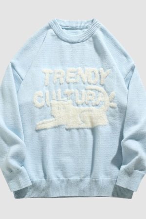 Style Core Aesthetics, New Style Trends Cat Pattern Jacquard Pullover