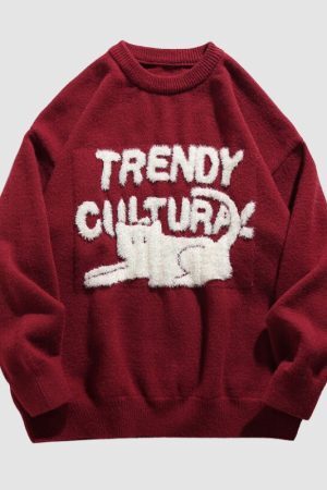 Style Core Aesthetics, New Style Trends Cat Pattern Jacquard Pullover