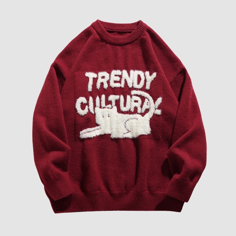 Style Core Aesthetics, New Style Trends Cat Pattern Jacquard Pullover