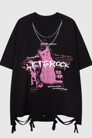 Style Core Aesthetics, New Style Trends Cat Print Necklace Tee