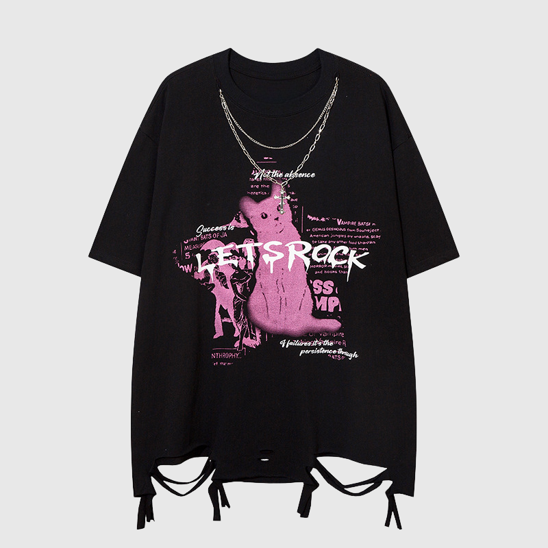 Style Core Aesthetics, New Style Trends Cat Print Necklace Tee