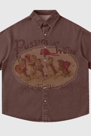 Style Core Aesthetics, New Style Trends Cat Washed Distressed Shirts