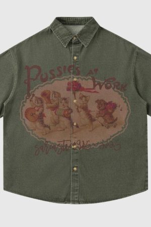 Style Core Aesthetics, New Style Trends Cat Washed Distressed Shirts