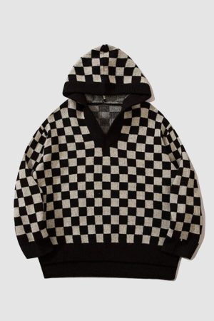 Style Core Aesthetics, New Style Trends Checkerboard Hooded Sweater