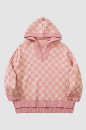 Style Core Aesthetics, New Style Trends Checkerboard Hooded Sweater