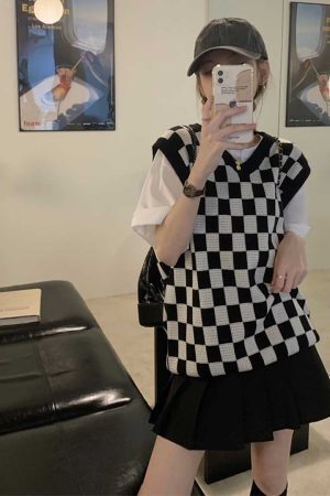 Style Core Aesthetics, New Style Trends Checkerboard Vest Sweater