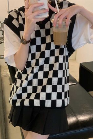 Style Core Aesthetics, New Style Trends Checkerboard Vest Sweater