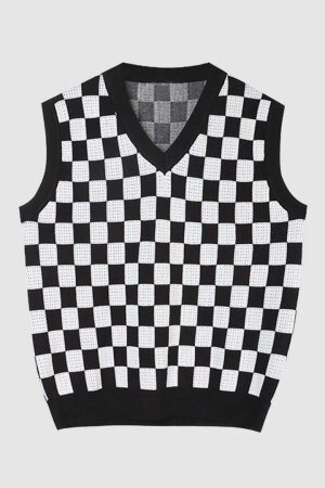 Style Core Aesthetics, New Style Trends Checkerboard Vest Sweater