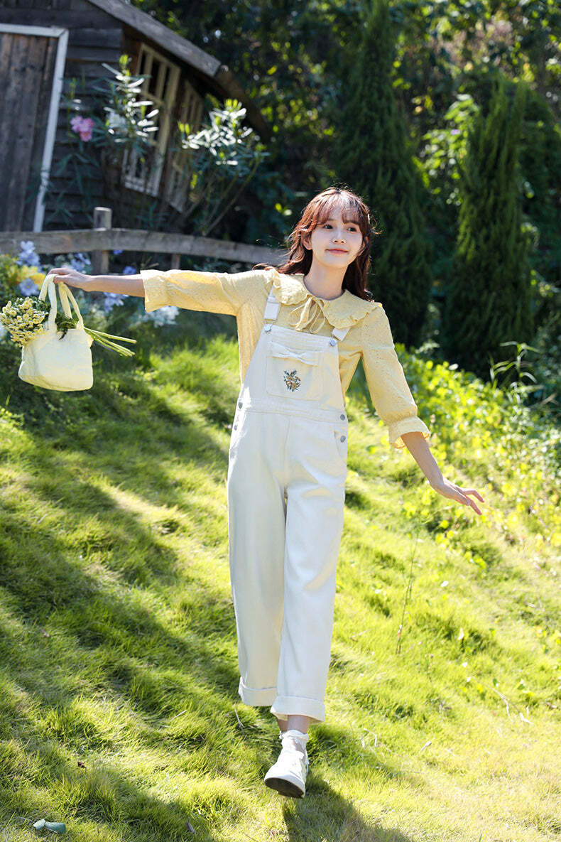 Style Core Aesthetics, New Style Trends Chic Floral Embroidery Bow Overalls Style Core Aesthetics, New Style Trends Chic Floral Embroidery Bow Overalls