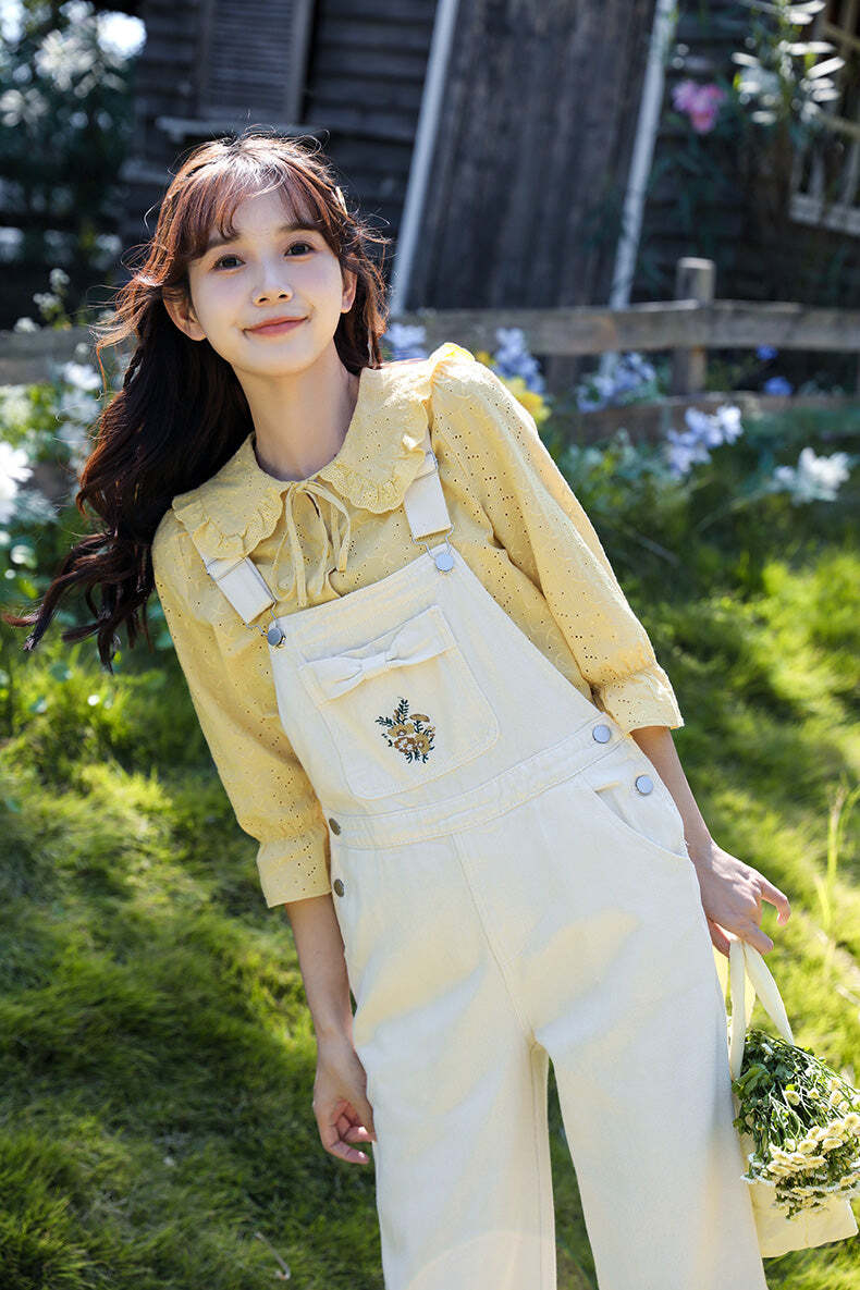 Style Core Aesthetics, New Style Trends Chic Floral Embroidery Bow Overalls Style Core Aesthetics, New Style Trends Chic Floral Embroidery Bow Overalls