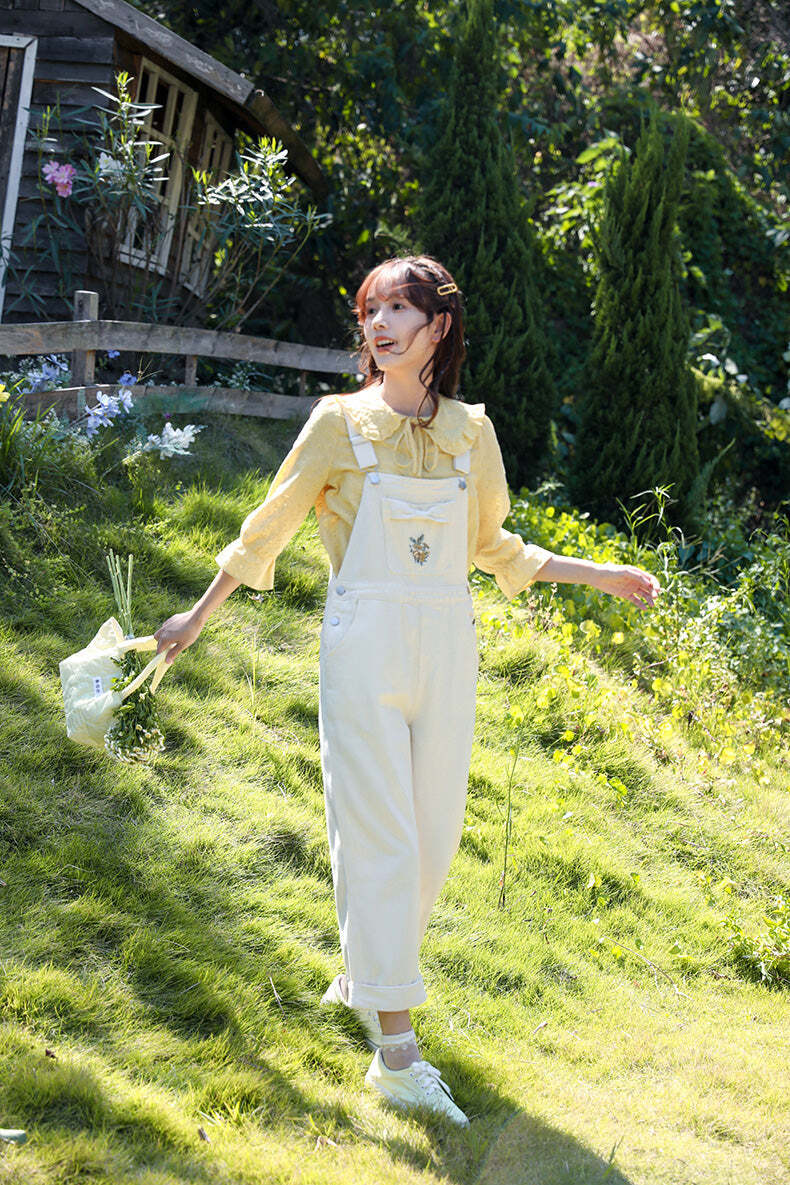 Style Core Aesthetics, New Style Trends Chic Floral Embroidery Bow Overalls Style Core Aesthetics, New Style Trends Chic Floral Embroidery Bow Overalls