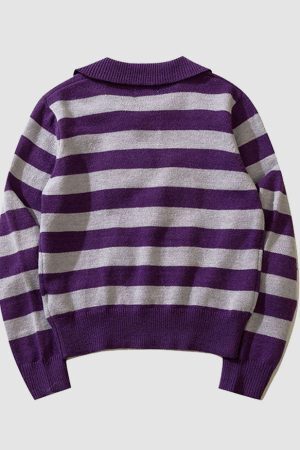 Style Core Aesthetics, New Style Trends Chic Turndown Collar Striped Cropped Sweater