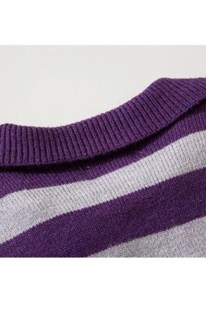 Style Core Aesthetics, New Style Trends Chic Turndown Collar Striped Cropped Sweater