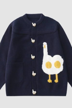 Style Core Aesthetics, New Style Trends Childlike Duck Pattern Cardigan Sweater
