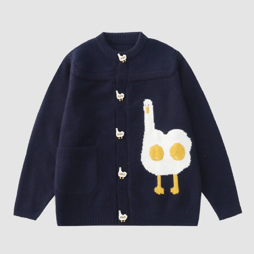 Style Core Aesthetics, New Style Trends Childlike Duck Pattern Cardigan Sweater