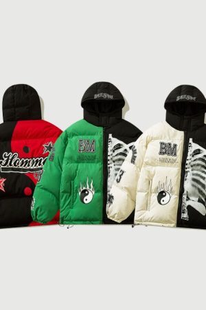 Style Core Aesthetics, New Style Trends Chinese Streetwear Color-Block Hooded Coat