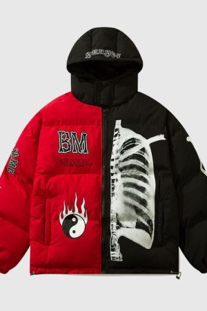 Style Core Aesthetics, New Style Trends Chinese Streetwear Color-Block Hooded Coat