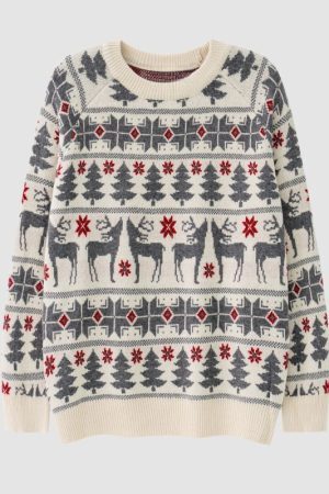 Style Core Aesthetics, New Style Trends Christmas Elk Jacquard Pullover