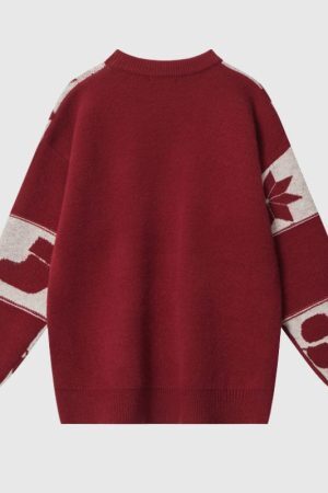 Style Core Aesthetics, New Style Trends Christmas Pattern Embossed Color-Block Sweater