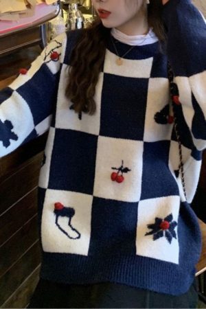 Style Core Aesthetics, New Style Trends Christmas Plaid Knit Pullover