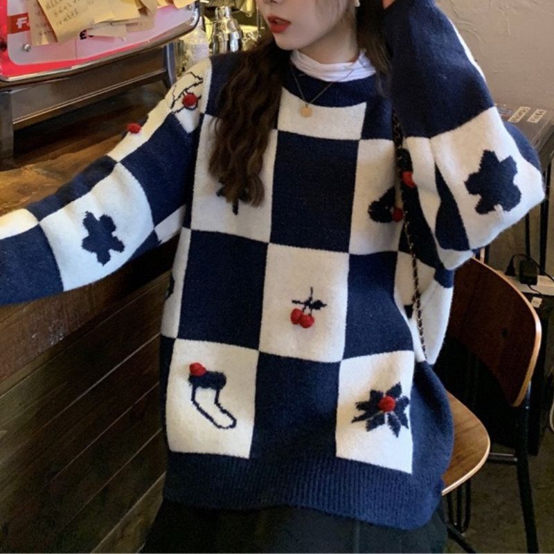 Style Core Aesthetics, New Style Trends Christmas Plaid Knit Pullover Style Core Aesthetics, New Style Trends Christmas Plaid Knit Pullover