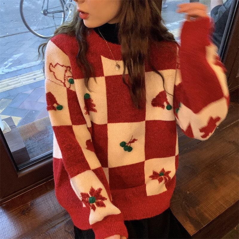Style Core Aesthetics, New Style Trends Christmas Plaid Knit Pullover