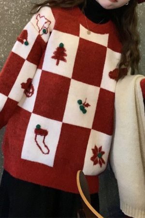 Style Core Aesthetics, New Style Trends Christmas Plaid Knit Pullover