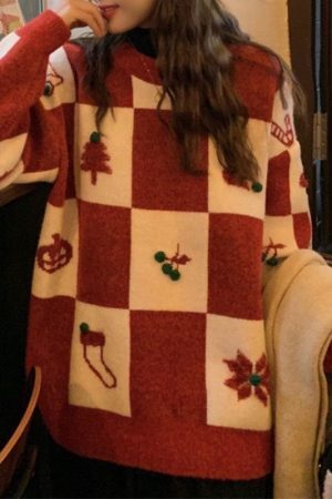 Style Core Aesthetics, New Style Trends Christmas Plaid Knit Pullover