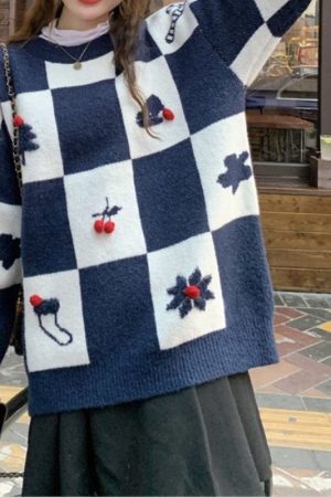 Style Core Aesthetics, New Style Trends Christmas Plaid Knit Pullover